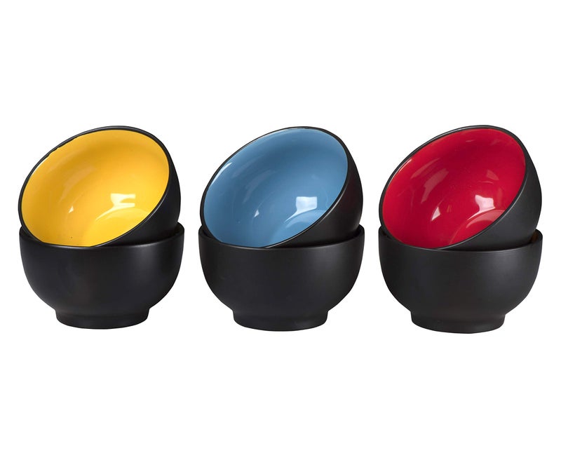 Klikel 6 Pack of Soup Bowls - Dishwasher And Microwave Safe Ceramic Bowl Set - Black With Color Inside - Large 18oz - 5 1/2 Inch Round - Image 2